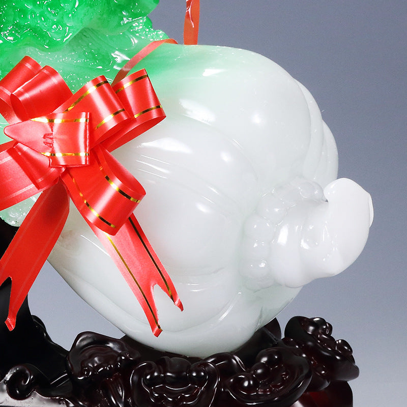Jade Cabbage Ornament, Creative Wealth & Good Luck Decor Statue, Home Office Desktop Display, Prosperity Gift for Business Grand Opening