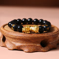 Sand Gold Pi Xiu Bracelet, Matte Gold-Tone Pixiu Feng Shui Charm Bracelet, Wealth Good Luck Beaded Bracelet for Men Women Everyday Wear