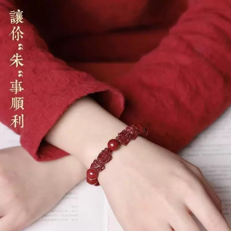 Genuine Natural Cinnabar Pi Xiu Bracelet, Luck-Turning Feng Shui Beaded Bracelet, Peace Prosperity Zodiac Birth Year Blessing Bracelet Gift for Men Women