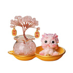 Crystal Tree & Pi Xiu Ornament Set with Wu Lou Gourd Base, Mini Money Tree Prosperity Decor, Cultural Creative Desktop Ornament for Home Office Good Fortune
