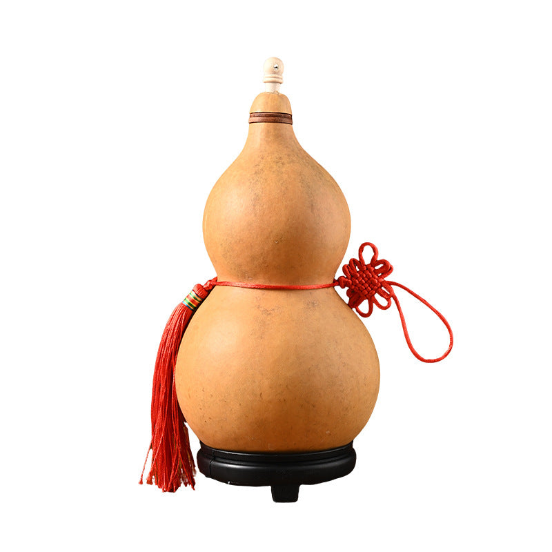 Natural Real Dried Gourd Hanging Pendant with Chinese Knot, Decor Gourd with Inlaid Mouth & Wooden Stopper Cap, Indoor Home Decor for Living Room and Door