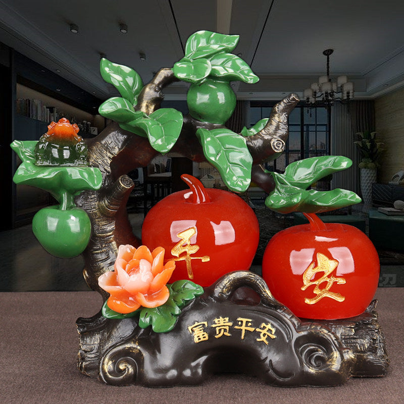 Chinese Style Apple Ornament with Jin Chan Statue, Wealth & Peace Decor for Living Room TV Cabinet Wine Cabinet, Prosperity Housewarming Gift for New Home