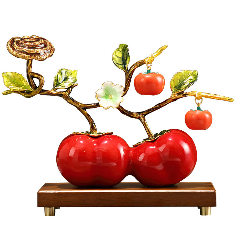Premium Enamel Porcelain Persimmon Ornament, "Everything Goes Well" Ruyi Ceramic Decor for Living Room TV Wine Cabinet, Housewarming Gift for Boss Executive