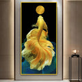 Self‑Adhesive Chinese Style Wall Mural, Auspicious Arowana Spitting Pearl Vertical No‑Frame Wall Sticker for Entryway Hallway Corridor Living Room Background Wall Decor