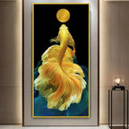 Self‑Adhesive Chinese Style Wall Mural, Auspicious Arowana Spitting Pearl Vertical No‑Frame Wall Sticker for Entryway Hallway Corridor Living Room Background Wall Decor
