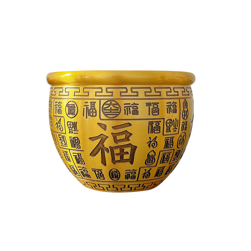 Brass Bai Fu Hundred Blessings Jar, Mini Brass Wealth Treasure Bowl Ornament, Five Tigers Blessing Ashtray, Prosperity Desktop Handicraft Decor for Home Office