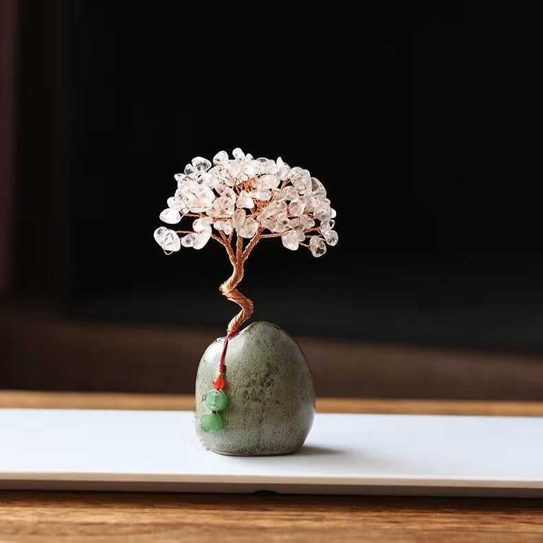 Natural Citrine Money Tree Ornament, Wealth Prosperity Desktop Decor for Home Office Tea Table, Fresh Vintage Style Small Gift Handcrafted Crystal Decoration