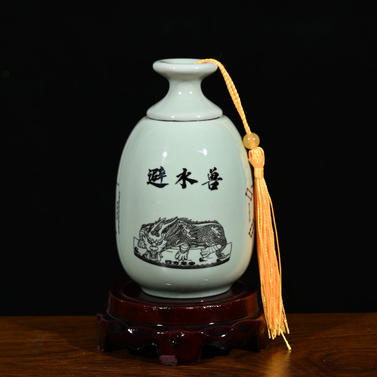 Bi Shui Shou Ceramic Vase, Water-Warding Beast Bottle with Lotus & Koi Carp Design, Feng Shui Ornament for Bathroom Northwest Corner, Handcrafted Porcelain Home Decor