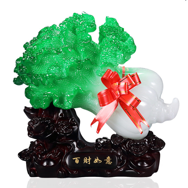 Jade Cabbage Ornament, Creative Wealth & Good Luck Decor Statue, Home Office Desktop Display, Prosperity Gift for Business Grand Opening