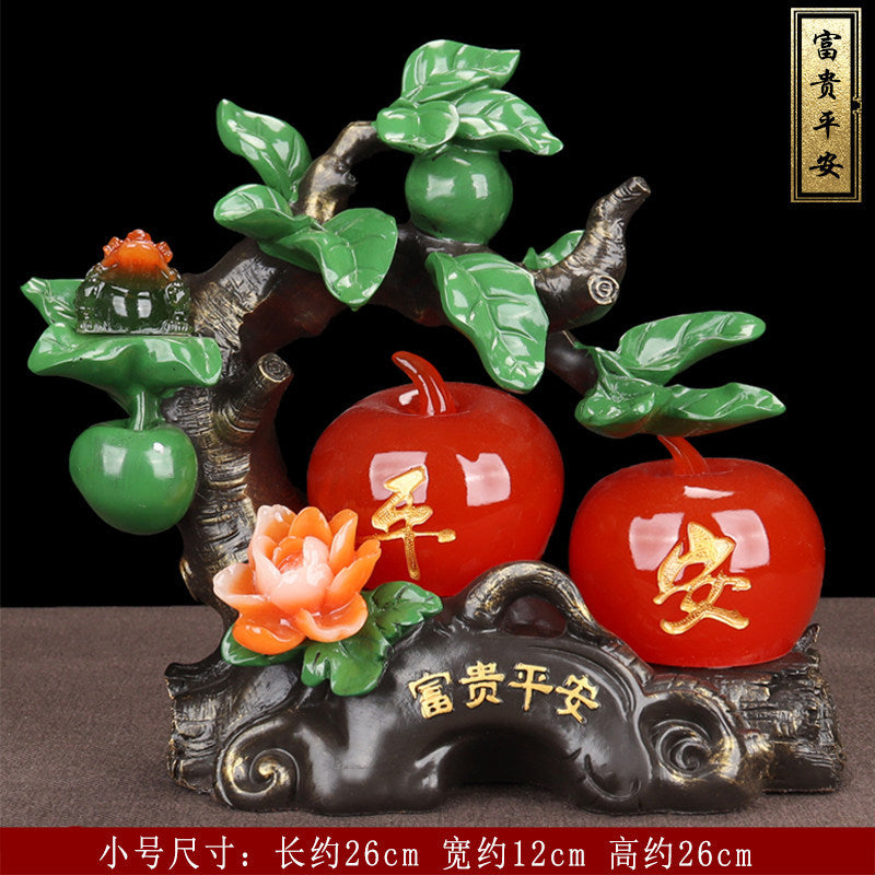 Chinese Style Apple Ornament with Jin Chan Statue, Wealth & Peace Decor for Living Room TV Cabinet Wine Cabinet, Prosperity Housewarming Gift for New Home