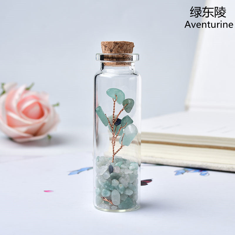 Natural Crushed Crystal Chips Tree in Mineral Specimen Bottle, Multi‑Material Crystal Tree Glass Wishing Bottle Handicraft Ornament, Home Desktop Decorative Display Piece