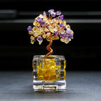 Natural Crushed Crystal Chips Money Tree Handicraft Ornament, Cinnabar Crystal Tree Home Office Desktop Decor, Prosperity Luck Gift for Housewarming & Business
