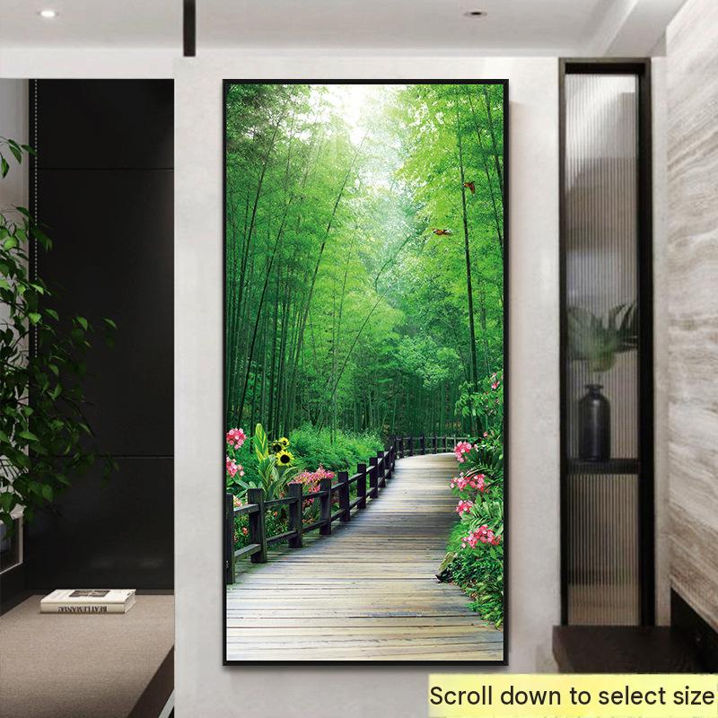 Self‑Adhesive Chinese Style Wall Mural, "Full of Confidence" Bamboo Art, Vertical No‑Frame Wall Sticker for Entryway Hallway Corridor Living Room Background Decor