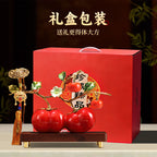 Premium Enamel Porcelain Persimmon Ornament, "Everything Goes Well" Ruyi Ceramic Decor for Living Room TV Wine Cabinet, Housewarming Gift for Boss Executive