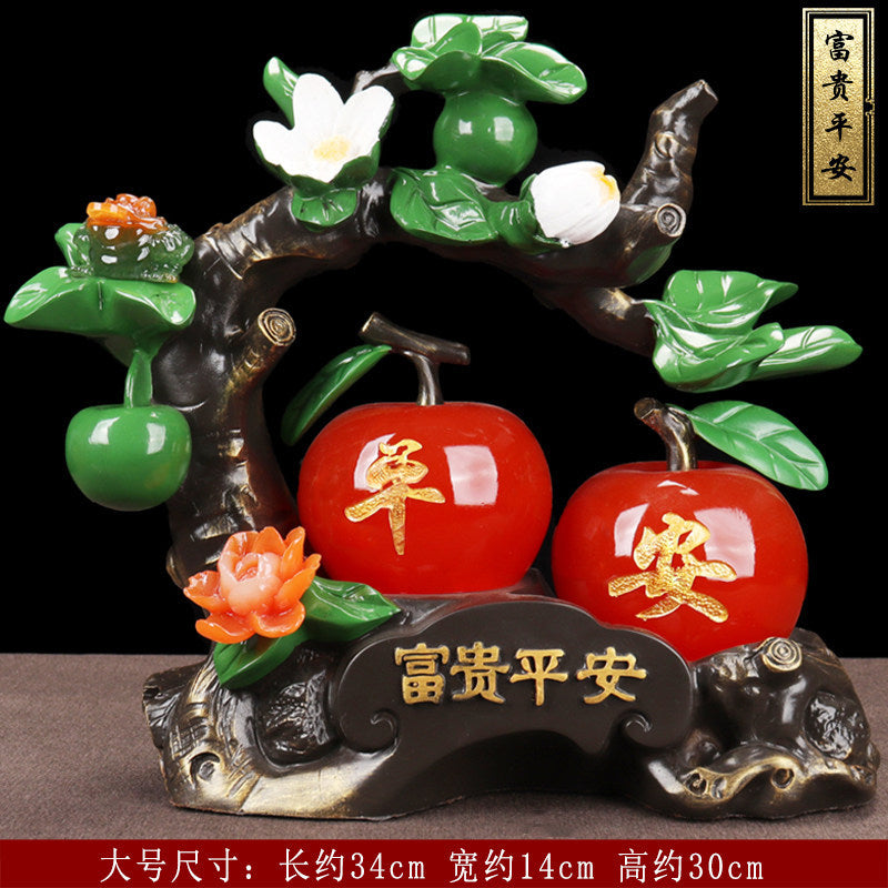 Chinese Style Apple Ornament with Jin Chan Statue, Wealth & Peace Decor for Living Room TV Cabinet Wine Cabinet, Prosperity Housewarming Gift for New Home