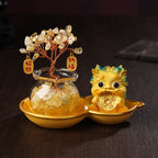 Crystal Tree & Pi Xiu Ornament Set with Wu Lou Gourd Base, Mini Money Tree Prosperity Decor, Cultural Creative Desktop Ornament for Home Office Good Fortune