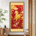 Self‑Adhesive Chinese Style Wall Mural, Horse Success Motif Vertical No‑Frame Wall Sticker, Home Decor for Entryway Hallway Corridor Living Room Background Wall