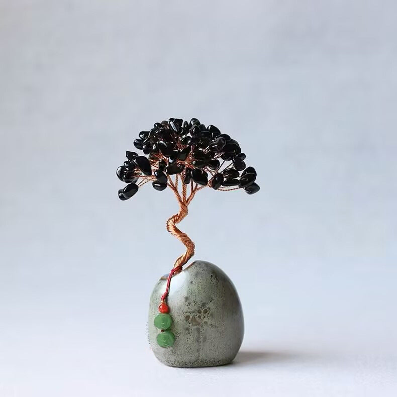 Natural Citrine Money Tree Ornament, Wealth Prosperity Desktop Decor for Home Office Tea Table, Fresh Vintage Style Small Gift Handcrafted Crystal Decoration