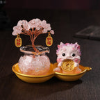 Crystal Tree & Pi Xiu Ornament Set with Wu Lou Gourd Base, Mini Money Tree Prosperity Decor, Cultural Creative Desktop Ornament for Home Office Good Fortune