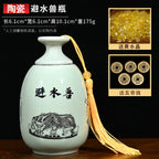 Bi Shui Shou Ceramic Vase, Water-Warding Beast Bottle with Lotus & Koi Carp Design, Feng Shui Ornament for Bathroom Northwest Corner, Handcrafted Porcelain Home Decor