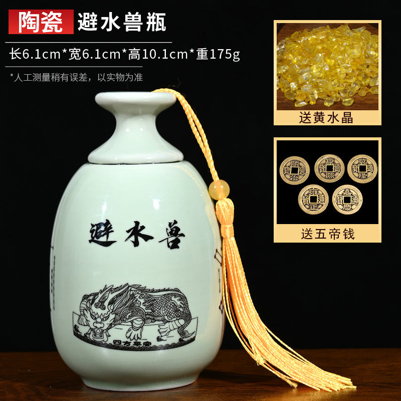 Bi Shui Shou Ceramic Vase, Water-Warding Beast Bottle with Lotus & Koi Carp Design, Feng Shui Ornament for Bathroom Northwest Corner, Handcrafted Porcelain Home Decor
