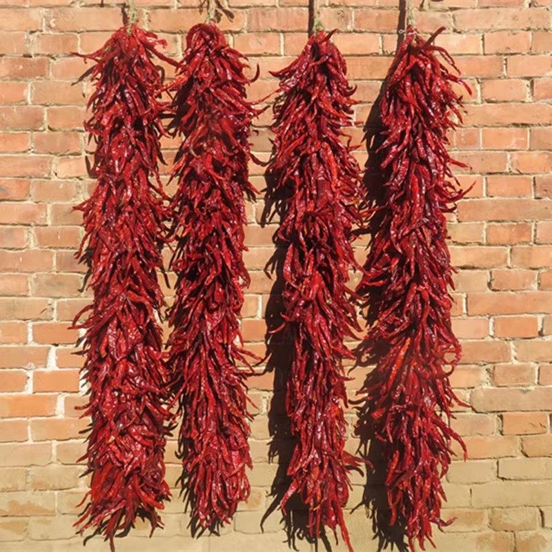 Hand-Woven Dried Red Chili Pepper String Garland, Hanging Chili Ornament, Handmade Spicy Pepper Wall Decor for Home Kitchen Restaurant Decoration