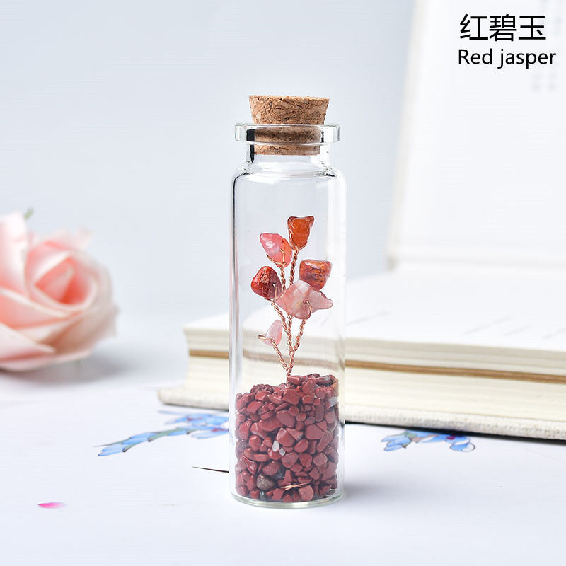 Natural Crushed Crystal Chips Tree in Mineral Specimen Bottle, Multi‑Material Crystal Tree Glass Wishing Bottle Handicraft Ornament, Home Desktop Decorative Display Piece