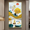 Self‑Adhesive Chinese Style Wall Mural, Auspicious Peace Deer & Harmonious Family Prosperity Vertical Wall Sticker for Entryway Hallway Corridor Home Background Wall Decor