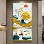 Self‑Adhesive Chinese Style Wall Mural, Auspicious Peace Deer & Harmonious Family Prosperity Vertical Wall Sticker for Entryway Hallway Corridor Home Background Wall Decor