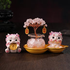 Crystal Tree & Pi Xiu Ornament Set with Wu Lou Gourd Base, Mini Money Tree Prosperity Decor, Cultural Creative Desktop Ornament for Home Office Good Fortune