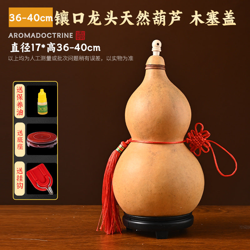 Natural Real Dried Gourd Hanging Pendant with Chinese Knot, Decor Gourd with Inlaid Mouth & Wooden Stopper Cap, Indoor Home Decor for Living Room and Door
