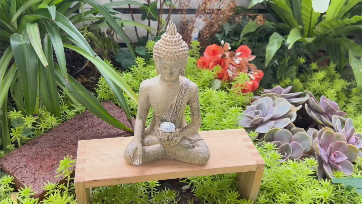Buddha Statue with Solar Light Home Garden Decor Sitting Meditating Buddha Figurines for Outdoor Patio Yard Lawn Ornaments