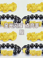 Sand Gold Black Obsidian Pi Xiu Bracelet, Imitation Agate Beaded Mala Bracelet, Minimalist Trendy Couple Feng Shui Prayer Beads Gift for Men Women