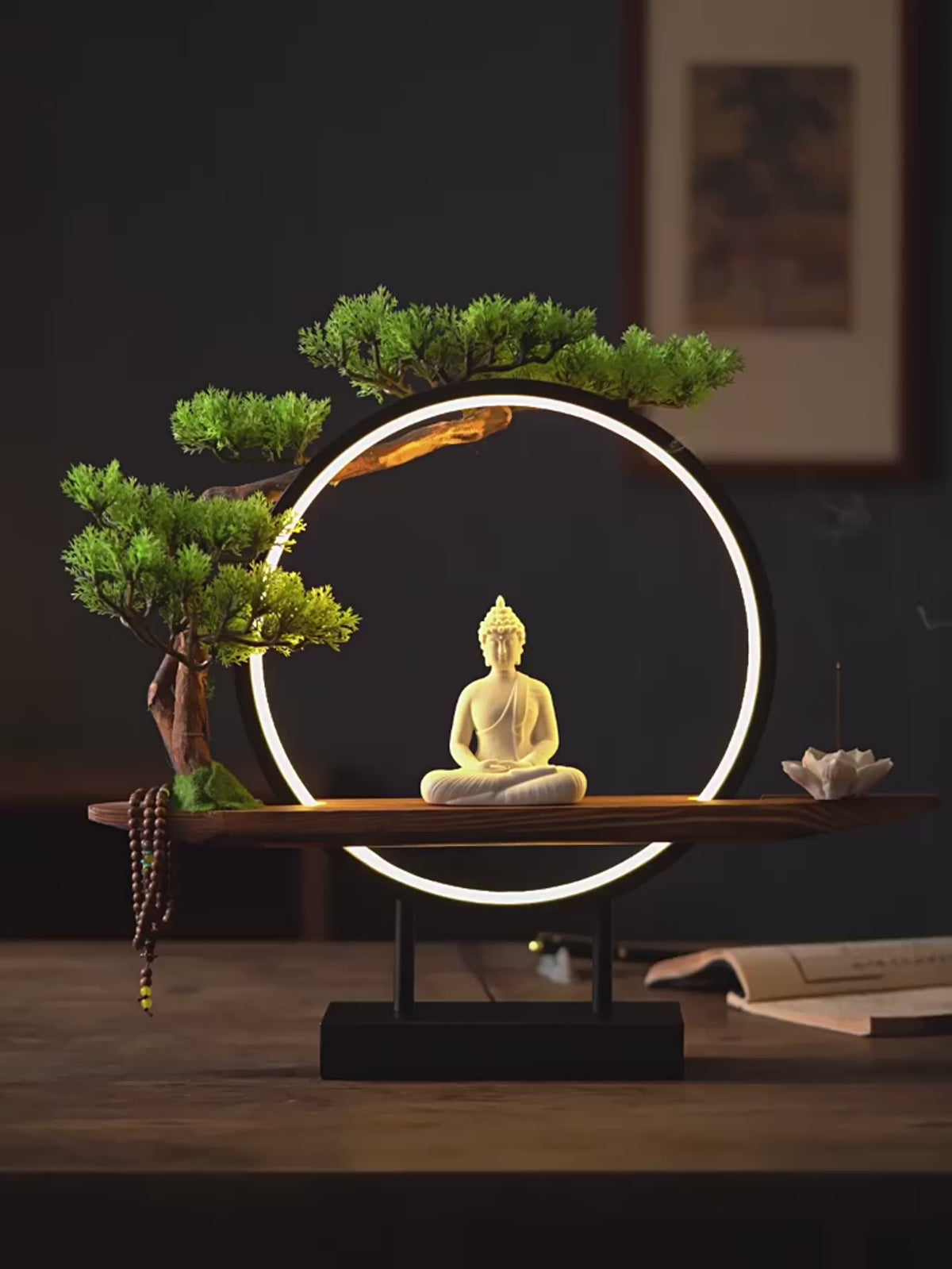 Sakyamuni Buddha Statue Home Large Tathagata Buddhist Statue Figure Buddha LEDRing Light Living Room Incense Porch Gift